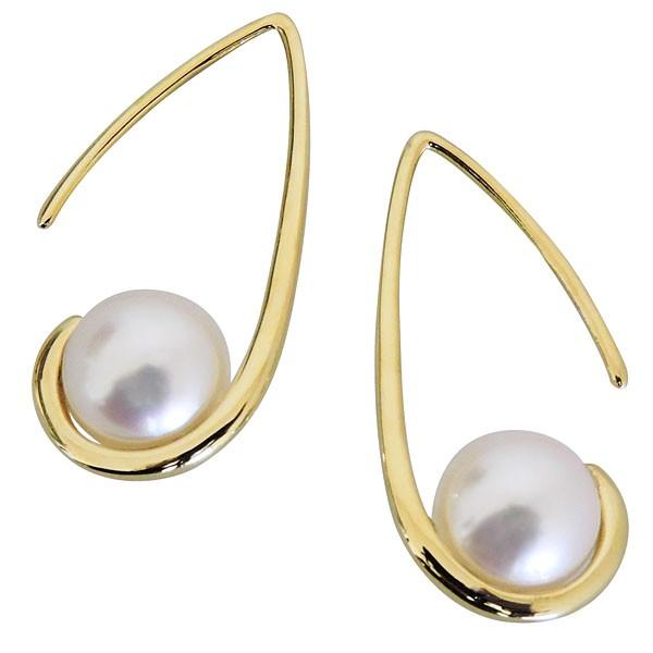 パール ピアス 18金 18k 丸線フック シンプルデザイン あこや本真珠 8-8.5mm k18 イエローゴールド ぶら下がり ゆれる 揺れる プレゼント ギフト 自分買い puの画像