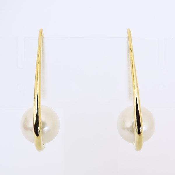 パール ピアス 18金 18k 丸線フック シンプルデザイン あこや本真珠 8-8.5mm k18 イエローゴールド ぶら下がり ゆれる 揺れる プレゼント ギフト 自分買い puの画像