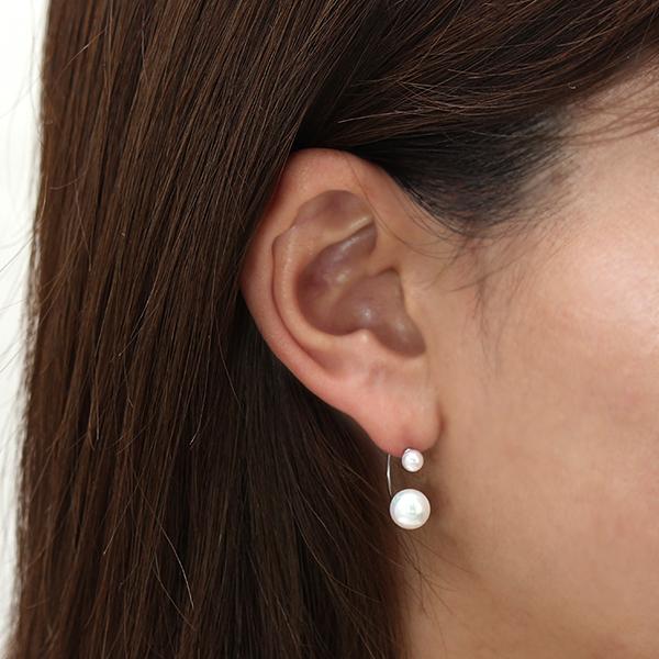 パール ピアス フック フープ 18金 k18 18k ホワイトゴールド 真珠 あこや アコヤ 4mm 7mm リバーシブル ダブルパール パールキャッチ puの画像