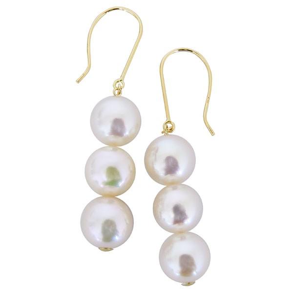 パール ピアス 18金 18k 普段使い 3連フック ぶら下がり ゆれる 揺れる あこや本真珠 7.5mm k18 イエローゴールド レディース プレゼント ギフト 自分買い puの画像