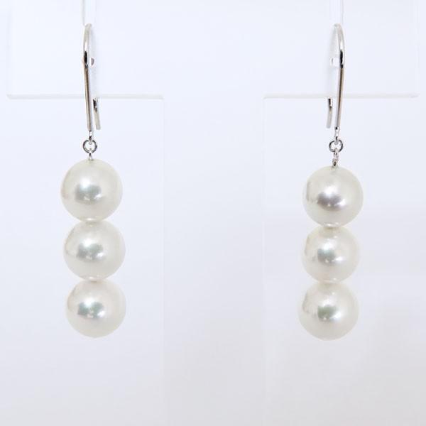 パールピアス 18金 パール ピアス 18k 3連フック ぶら下がり ゆれる 揺れる あこや本真珠 7.5mm k18 ホワイトゴールド レディース プレゼント ギフト puの画像