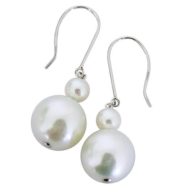 パール ピアス 18金 18k 普段使い 2連フック ぶら下がり ゆれる 揺れる