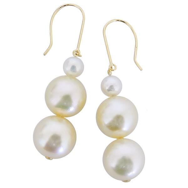 パール ピアス 18金 18k 3連ステーション型フック ぶら下がり ゆれる 