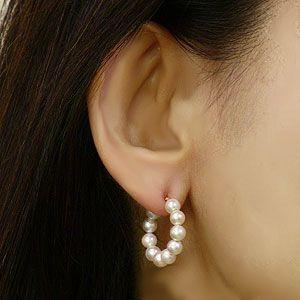 パール ピアス 18金 18k フープ 真珠 ベビー あこや本真珠 5-5.5 パール ピアス 18金 18k フープ 真珠 ベビー あこや本真珠 5-5.5