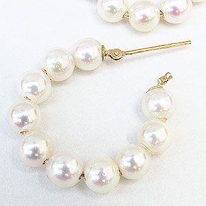 パール ピアス 18金 18k フープ 真珠 ベビー あこや本真珠 5-5.5 パール ピアス 18金 18k フープ 真珠 ベビー あこや本真珠 5-5.5