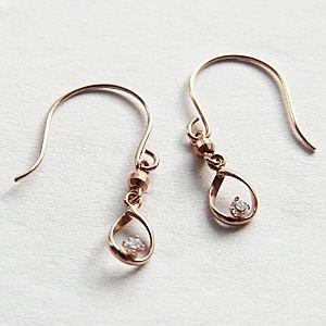 ピアス ダイヤモンドピアス ダイヤピアス フックピアス アメリカンピアス ダイヤモンド ダイヤ k10 ピンクゴールド 送料無料 プレゼント ご褒美 自分買いの画像