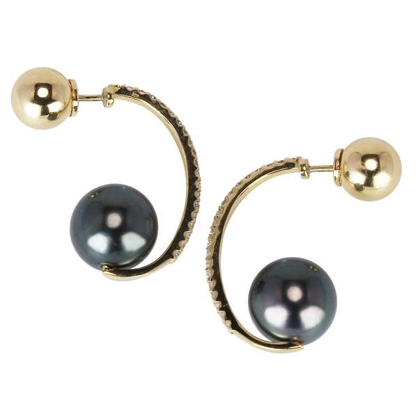 大人気　テリ最強　綺麗な黒蝶真珠　8-9mm フックピアス 黒蝶真珠 フックパールピアス 9mm ピーコックカラー セミ