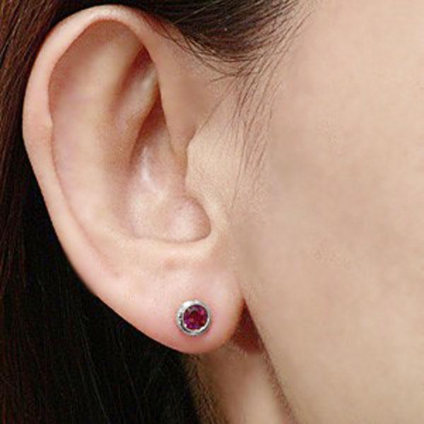 ピアス レディース ガーネット 片耳 k18 18金 ホワイトゴールド 一粒