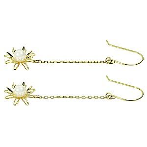 ロングピアス パールピアス フックピアス k10 ゴールド パール 真珠 フラワー 花モチーフ 揺れるピアス送料無料 プレゼント ギフト ご褒美 自分買い puの画像