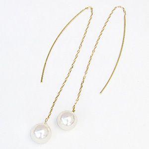 ピアス 真珠 パールピアス ロングピアス パール 真珠 カーブピアス あこや本真珠 フックピアス イエローゴールド k10 送料無料 プレゼント ギフトの画像