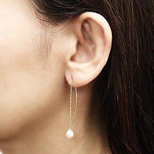 ピアス 真珠 パールピアス ロングピアス パール 真珠 カーブピアス あこや本真珠 フックピアス イエローゴールド k10 送料無料 プレゼント ギフトの画像