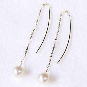 ピアス 真珠 パールピアス ロングピアス パール 真珠 カーブピアス あこや本真珠 フックピアス イエローゴールド k10 送料無料 プレゼント ギフトの画像