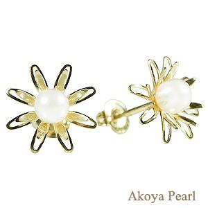 パールピアス スタッピアス k10 ゴールド 真珠 パール フラワー 