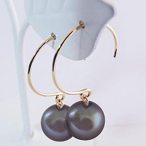パール ピアス 18金 18k フープ あこや本真珠 パープル染色 8mm k18 ゴールド 外径15mm ゆれる ぶら下がり 送料無料 品質 プレゼント ギフト 自分買い puの画像
