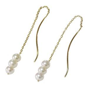 パールピアス 真珠ピアス ロングピアス チェーンピアス フックピアス 本真珠3.5-4mm k10 イエローゴールド送料無料 プレゼント ギフト ご褒美 自分買い TASAKI K18 パール ロングピアス 真珠 18金 チェーンピアス