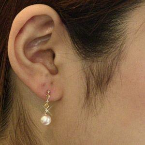 パールピアス 18金 パール ピアス 18k あこや本真珠 ダイヤモンド 6mm k18 ホワイトゴールド ひし形 ゆれる 揺れる 送料無料 プレゼント ご褒美 自分買い puの画像
