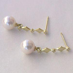 パール ピアス 18金 18k 普段使い あこや本真珠 ダイヤモンド 6mm k18 ゴールド ひし形 ぶら下がり ゆれる 揺れる 送料無料 プレゼント ご褒美 自分買い puの画像