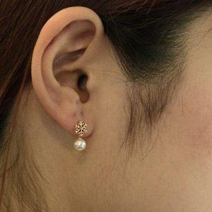 パール ピアス 18金 18k 雪の結晶 真珠 あこや本真珠 ダイヤモンド 5mm