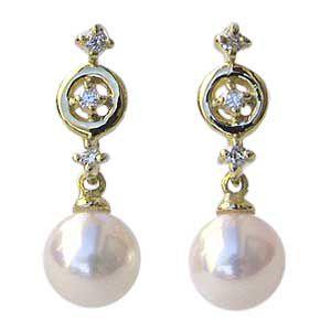 パール ピアス 18金 18k あこや本真珠 ダイヤモンド ピンク系
