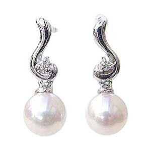 パールピアス 18金 パール ピアス 18k あこや本真珠 ダイヤモンド 5mm