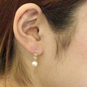 パール ピアス 18金 18k あこや本真珠 ダイヤモンド 6.5mm k18 ゴールド サークル ぶら下がり ゆれる 揺れる 送料無料 プレゼント ギフト ご褒美 自分買い puの画像