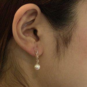 パールピアス 18金 パール ピアス 18k 本真珠 ダイヤモンド 5mm k18 ホワイトゴールド スクエア ゆれる 揺れる 送料無料 プレゼント ギフト 自分買い puの画像