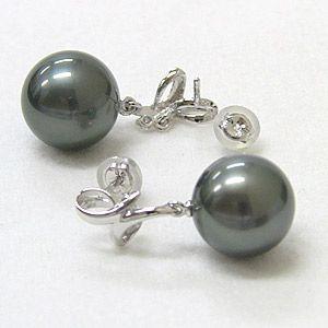 パール ピアス 18金 18k タヒチ黒蝶真珠 ダイヤモンド グリーン系 12mm