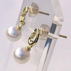 パール ピアス 18金 18k あこや本真珠 ダイヤモンド ピンク系 5mm k18 ゴールド ビーンズ ぶら下がり ゆれる 揺れる 送料無料 プレゼント ギフト 自分買い puの画像
