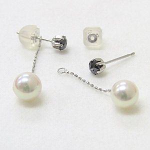 パールピアス 18金 パール ピアス アコヤ本真珠 ブラックダイヤモンド 7-7.5mm k18 ホワイトゴールド ゆれる 揺れる 送料無料 プレゼント ギフト 自分買い puの画像
