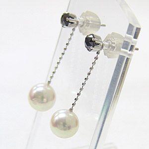 パールピアス 18金 パール ピアス アコヤ本真珠 ブラックダイヤモンド 7-7.5mm k18 ホワイトゴールド ゆれる 揺れる 送料無料 プレゼント ギフト 自分買い puの画像