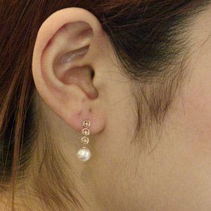 パール ピアス 18金 18k あこや本真珠 ダイヤモンド 6.5mm k18 ピンクゴールド サークル ぶら下がり ゆれる 揺れる 送料無料 プレゼント ご褒美 自分買い puの画像
