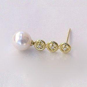 パール ピアス 18金 18k 普段使い あこや真珠 k18 ゴールド片耳 ダイヤモンド ぶら下がり ゆれる 揺れる 送料無料 人気 プレゼント ギフト ご褒美 自分買い puの画像
