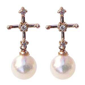 パール ピアス 18金 18k あこや本真珠 ダイヤモンド 5mm k18G