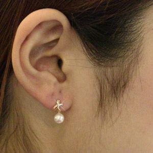 パール ピアス 18金 18k 真珠 あこや本真珠 ダイヤモンド k18G ピンクゴールド ぶら下がり ゆれる 揺れる 送料無料 人気 プレゼント ギフト 自分買い puの画像