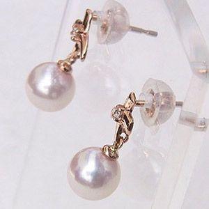 パール ピアス 18金 18k 真珠 あこや本真珠 ダイヤモンド k18G ピンクゴールド ぶら下がり ゆれる 揺れる 送料無料 人気 プレゼント ギフト 自分買い puの画像