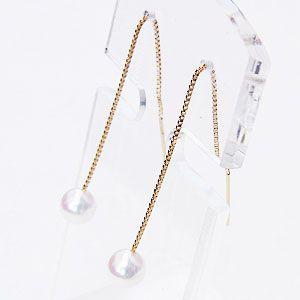パール ピアス 18金 18k 普段使い 真珠 ロング チェーン あこや