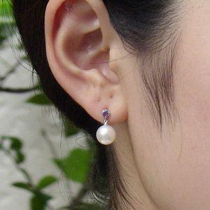 パール ピアス 18金 18k 普段使い 真珠 あこや本真珠 アメジスト 2月の