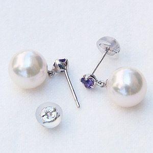 パール ピアス 18金 18k 普段使い 真珠 あこや本真珠 アメジスト 2月の