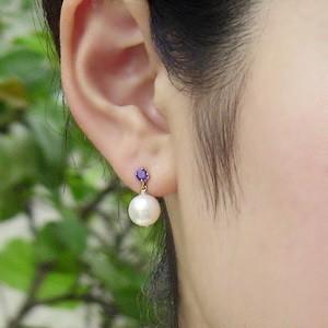 パール ピアス 18金 18k アメジスト 2月誕生石 スタッド 真珠 あこや本 