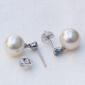 パール ピアス 18金 18k 真珠 アコヤ本真珠 アクアマリン 3月誕生石