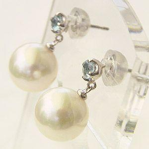 パール ピアス 18金 18k 真珠 アコヤ本真珠 アクアマリン 3月誕生石