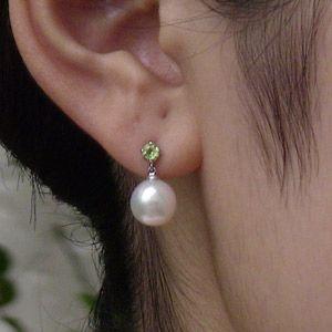 パール ピアス 18金 真珠 アコヤ本真珠 ペリドット 8.5mm k18 ホワイト