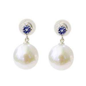 パール ピアス 18金 18k アコヤ本真珠 タンザナイト 8.5mm あこや本 