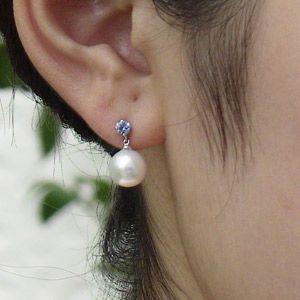 パール ピアス 18金 18k アコヤ本真珠 タンザナイト 8.5mm あこや本 