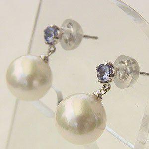 パール ピアス 18金 18k アコヤ本真珠 タンザナイト 8.5mm あこや本 