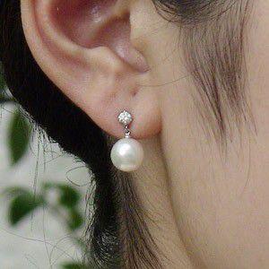 パールピアス 18金 パール ピアス 18k アコヤ本真珠 ダイヤモンド 8.5