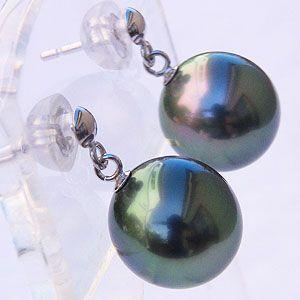 パールピアス 真珠 ブラックパールピアス 黒真珠 ピアス タヒチ黒蝶真珠 9-9.5mm ホワイトゴールド K14 揺れる 送料無料 プレゼント ギフト 自分買い puの画像
