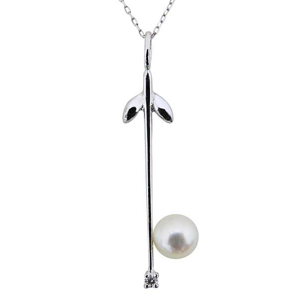 真珠 ネックレス パール ネックレス フラワーモチーフ あこや本真珠 0.01ct ダイヤモンド k18 ホワイトゴールド レディース プレゼント ご褒美 自分買い puの画像