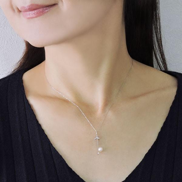 真珠 ネックレス パール ネックレス フラワーモチーフ あこや本真珠 0.01ct ダイヤモンド k18 ホワイトゴールド レディース プレゼント ご褒美 自分買い puの画像