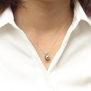 タヒチ黒蝶真珠 パール ペンダント ネックレス 10mm ダイヤモンド 